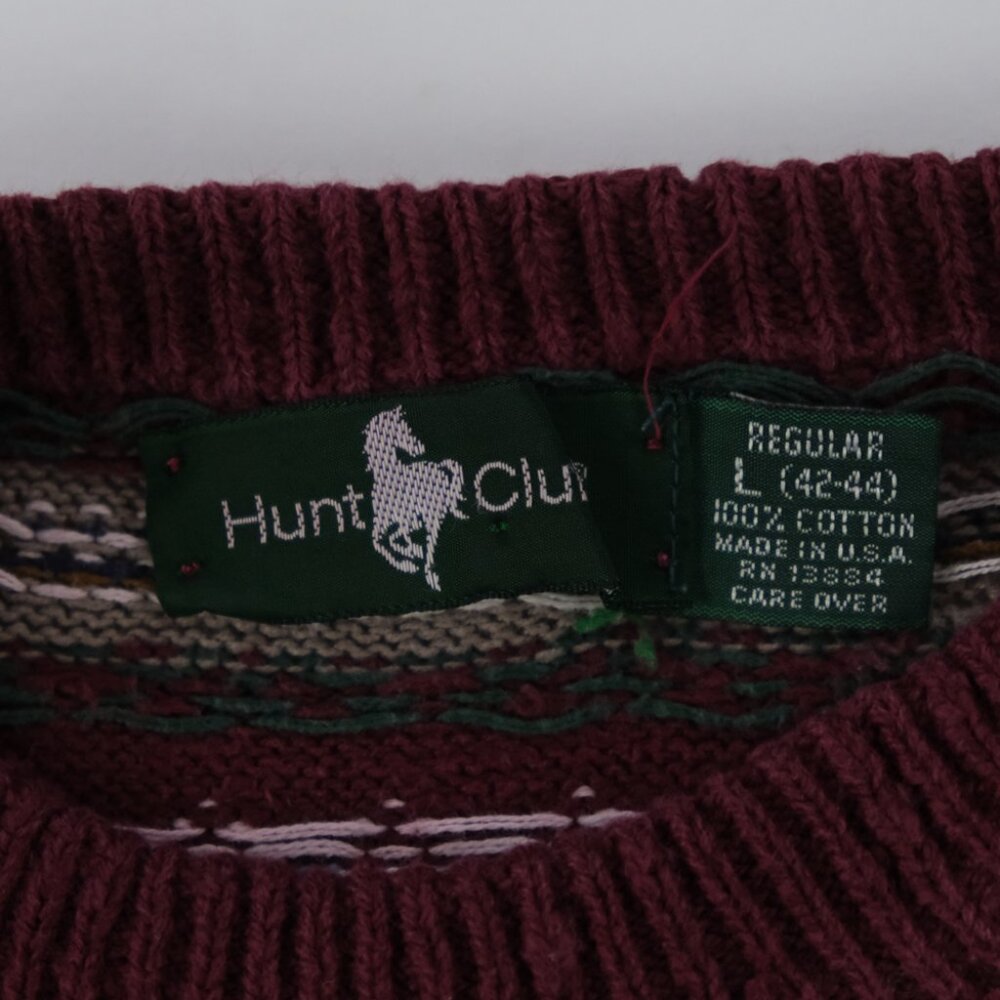 VTG Hunt Club Mens sz L Cotton Knit Sweater Red Stripes Grandpa Academia - Picture 3 of 6